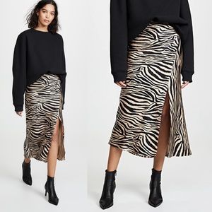 Anine Bing Dolly Silk Zebra Print Midi Skirt